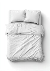 A pristine white bed, draped in a crisp duvet cover, with two matching pillows