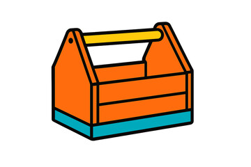 Brightly colored vector illustration of a toolbox with a yellow handle for organizing tools
