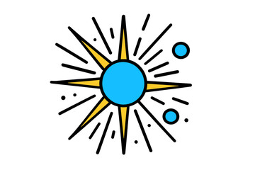 Obraz premium Modern vector illustration of a radiant sun with dynamic rays and playful bubbles adding vibrant energy
