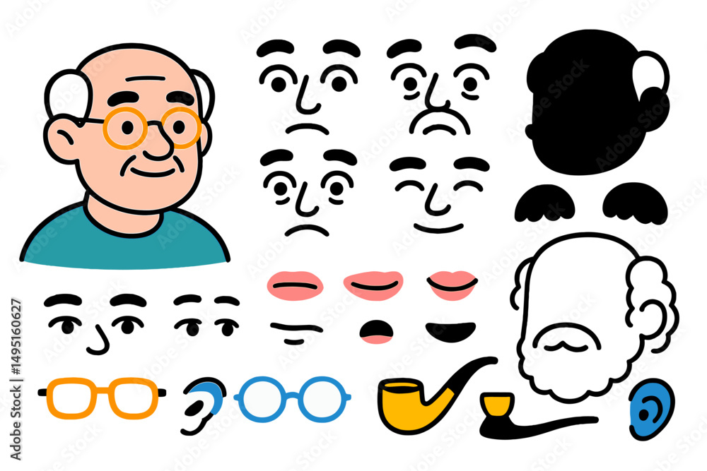 Poster vector illustration of various facial expressions and features for character design