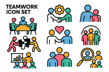 Collaboration icons depicting teamwork and partnership in a modern vector illustration style