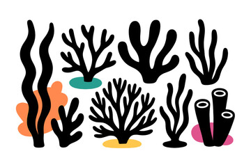 Fototapeta premium Modern vector illustration of colorful coral and aquatic plants in a vibrant underwater setting