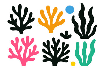 Fototapeta premium Colorful vector illustration of various seaweed and coral forms in a modern artistic style