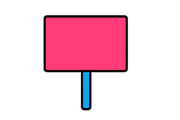 Fototapeta premium Pink blank sign on blue pole for messages, protests, or events highlighting communication and expression in urban settings