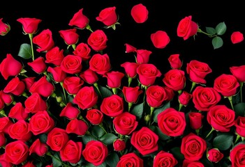 A million fresh red roses, isolated on black background, floral, love