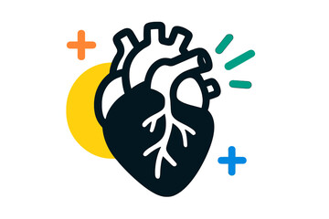 Heart vector illustration featuring detailed anatomical design with vibrant colors and playful shapes on a simple background