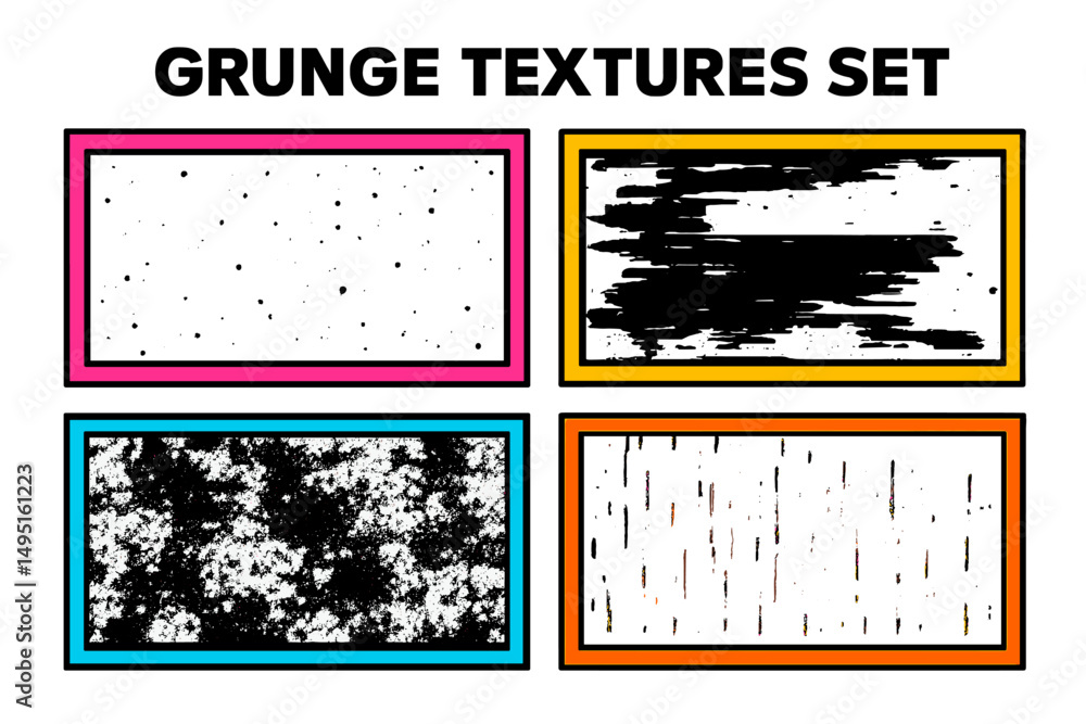 Poster vector illustration of a grunge texture set featuring four distinct styles showcasing various patter