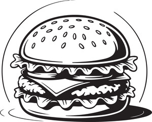 Hamburger icon. Fast food. Linear outline symbol. Black icon on