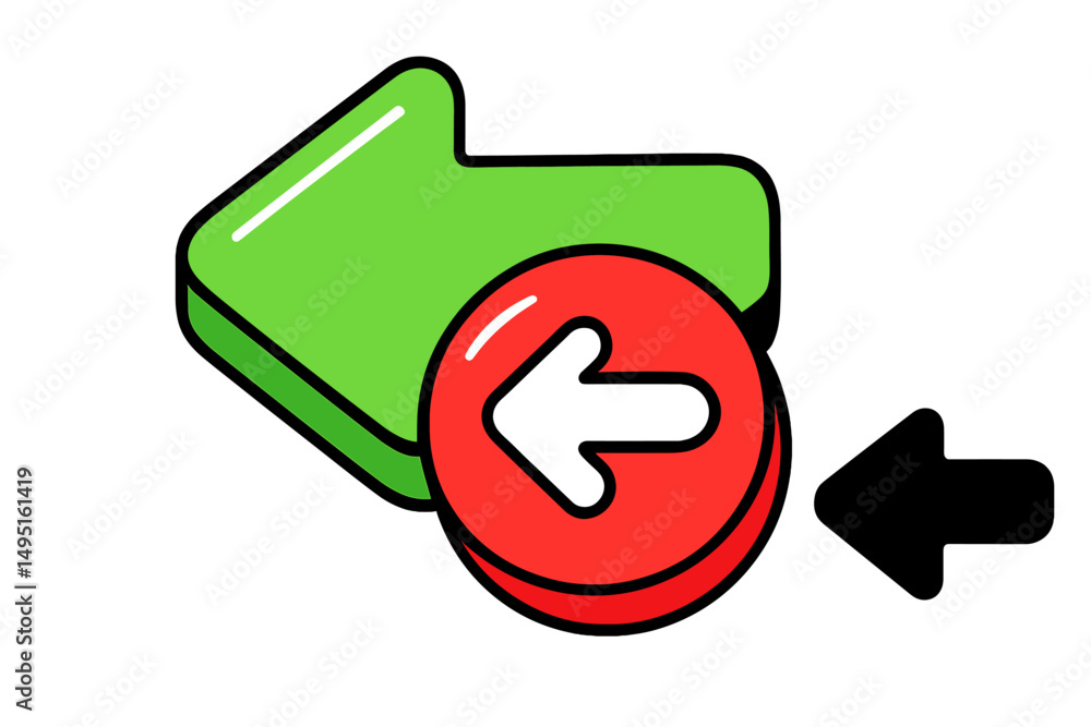 Poster modern vector illustration of colorful arrow icons showing left direction with simple geometric shap