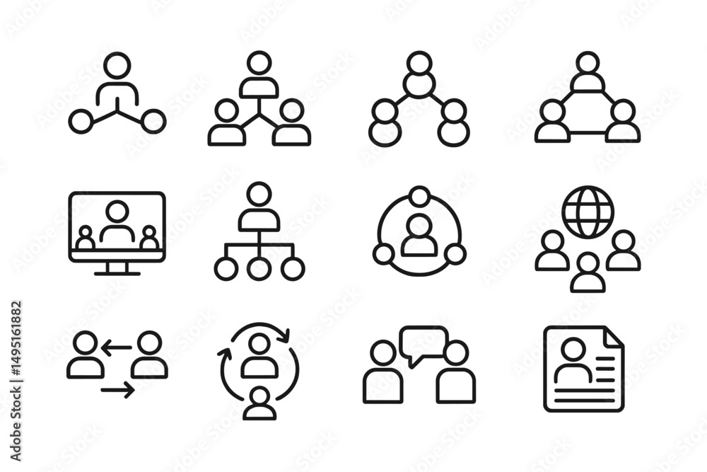 Poster modern vector illustrations depicting diverse communication and collaboration concepts in a digital 