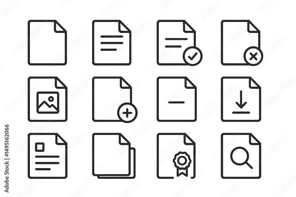 Poster modern vector illustration of various document icons representing tasks and actions in a clean, mini