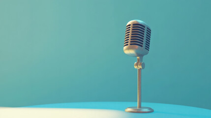 Classic vintage microphone isolated on a teal background