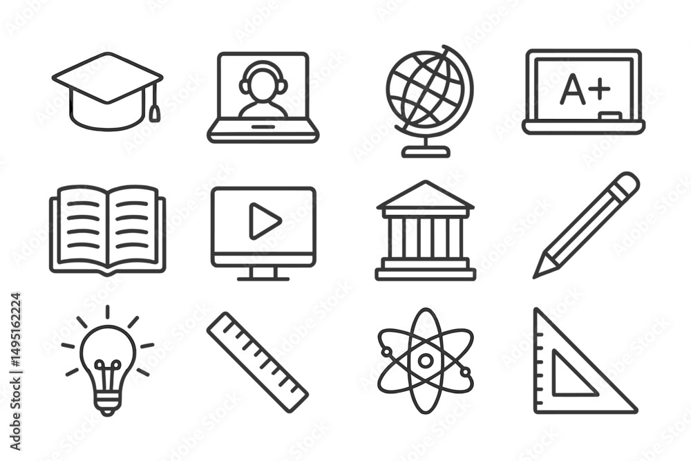Poster educational concepts displayed through vector illustrations featuring learning tools and digital pla