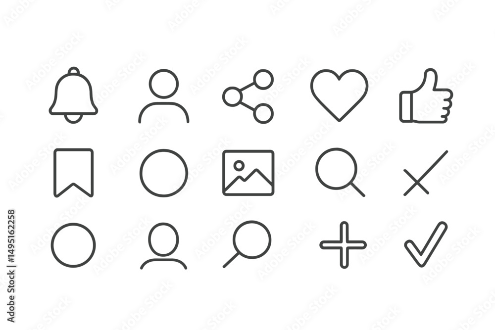 Poster vector illustration of modern user interface icons for digital applications in a minimalistic style