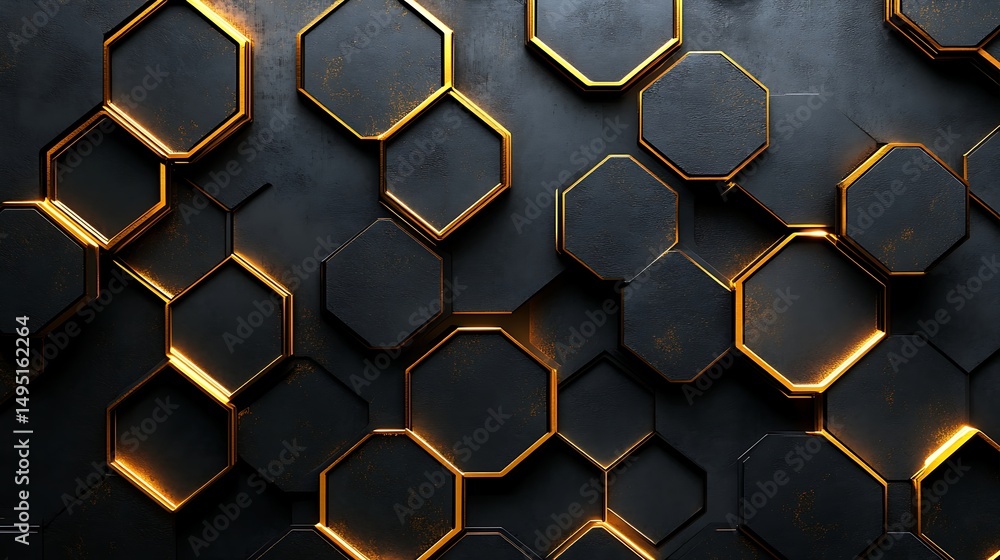 Aufkleber abstract hexagonal pattern with metallic gold and dark tones, creating a modern and luxurious feel