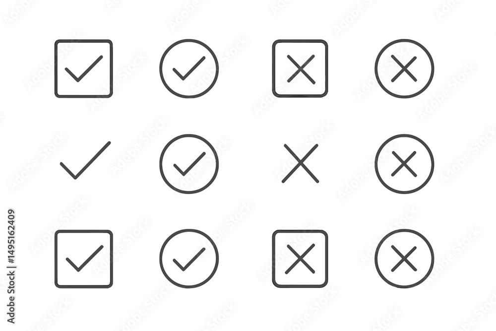 Poster modern vector illustration of check and cross symbols arranged in a grid pattern, suitable for desig