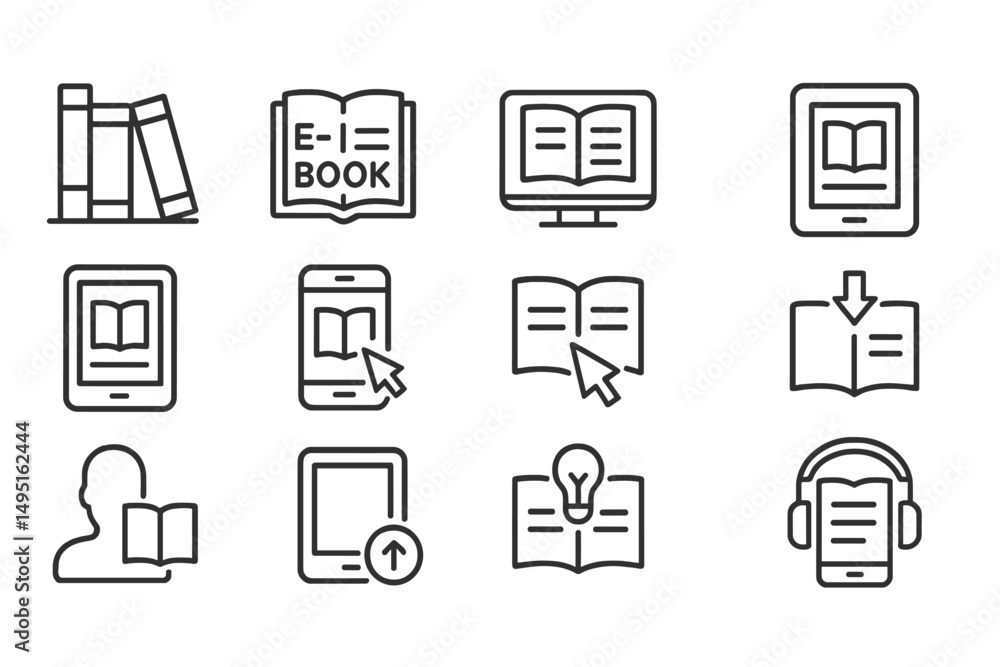 Poster modern vector illustration showcasing digital reading options across various devices and formats for