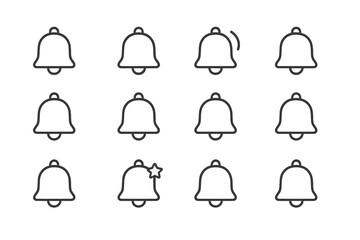 Modern vector illustration showcasing various bell icons in a minimalist style, emphasizing design simplicity and functionality