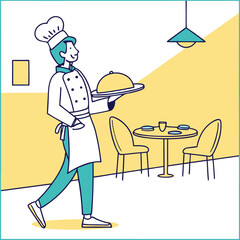 a chef serving food in a restaurant