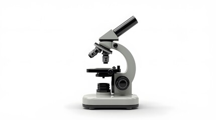 Sleek biological microscope on a white background, perfect for educational materials, scientific publications, and medical illustrations.