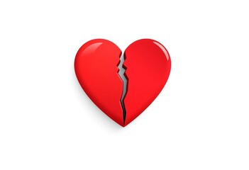 A flat, minimalist illustration of a broken red heart, isolated on a white background, cracked, graphic design