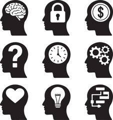 Head brain vecotr icons set