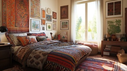 Vibrant bedroom with bohemian decor
