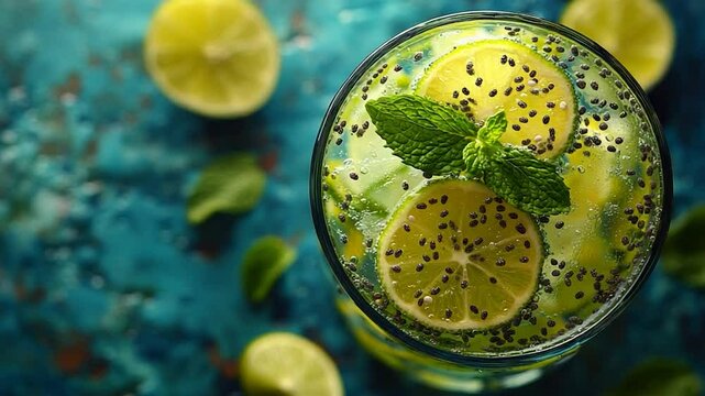 Refreshing lime and chia seed beverage