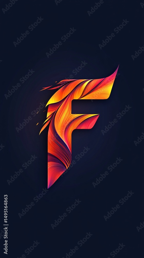 Aufkleber Dynamic letter f design with swirling orange and red patterns