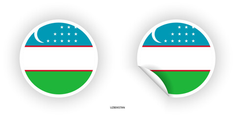 Uzbekistan sticker flag in circle shape and circle peeled shape on white background. Uzbekistan  flag icon in circular form	
