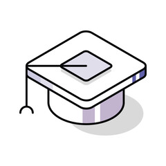 A well crafted isometric icon of mortarboard cap