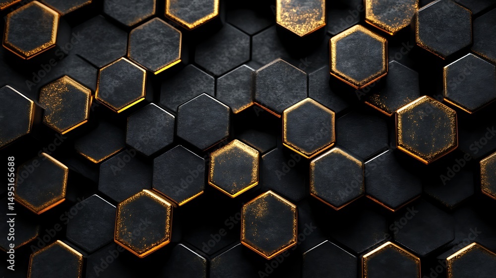 Aufkleber abstract hexagonal pattern with metallic gold and dark tones, creating a modern and luxurious feel