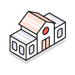 A premium isometric style icon of university campus