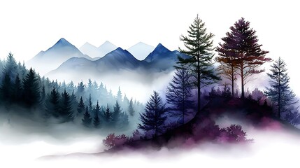 Obraz premium there is a painting of a mountain scene with trees in the foreground