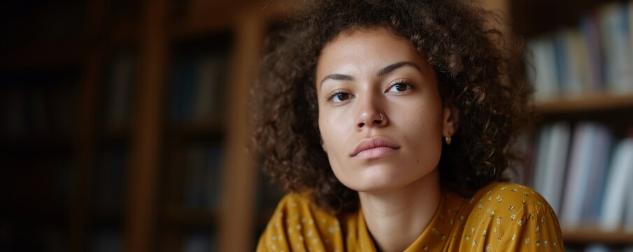 Online learning experience: focused student in a library setting