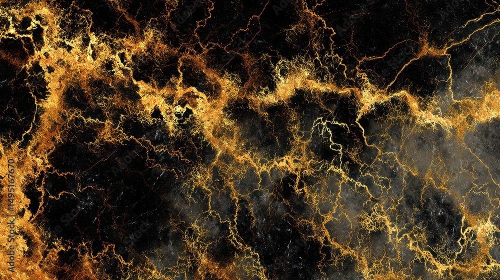 Poster abstract golden and black marble texture with intricate lines and patterns creating a dramatic and l