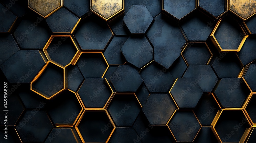 Aufkleber abstract hexagonal pattern with metallic gold and dark tones, creating a modern and luxurious feel