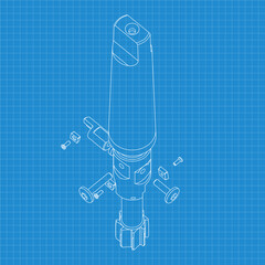 Mechanical engineering drawings. Tap tools, borer. Technical Design. Cover. Blueprint. Step Cutting Tool with Countersinking Function. Technical 3D Vector Illustration