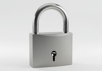 Isolated silver padlock with keyhole on a white background, security concept