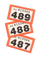 Raffle tickets isolated on a black background.