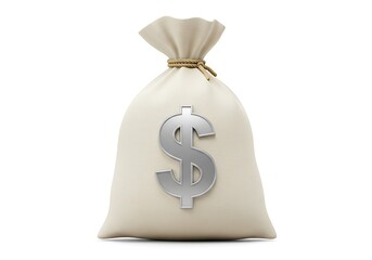 Money bag with a silver dollar sign on a white background, isolated