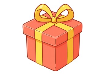 Obraz premium Cartoon illustration of a red gift box with yellow ribbon and bow on white background