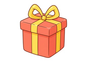 Obraz premium Illustration of a red gift box with a yellow ribbon and bow on a white background