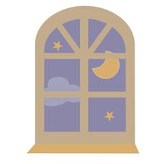 Night Window with Moon and Stars