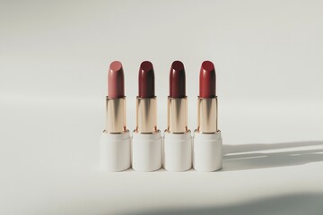 Four assorted shades of lipstick in elegant packaging
