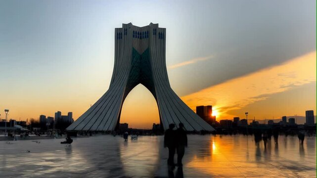 tower of iran on sunset background	
