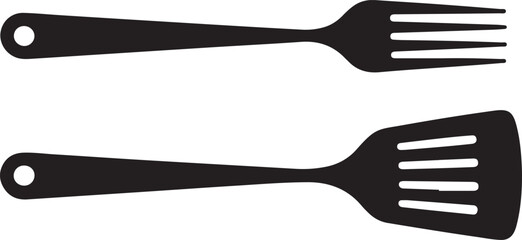 Spatula and fork icon. BBQ and grill tools. Barbecue utensil. Vector illustration.
