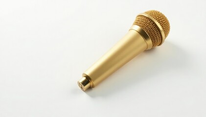 Close-up shot of a single gold microphone isolated on white , rap, isolated