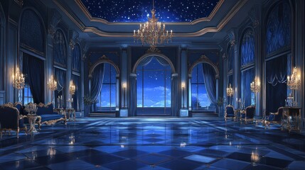 Obraz premium Grand Blue Palace Ballroom at Night