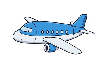 Obraz premium Cartoon airplane illustration with blue and white color scheme on a white background